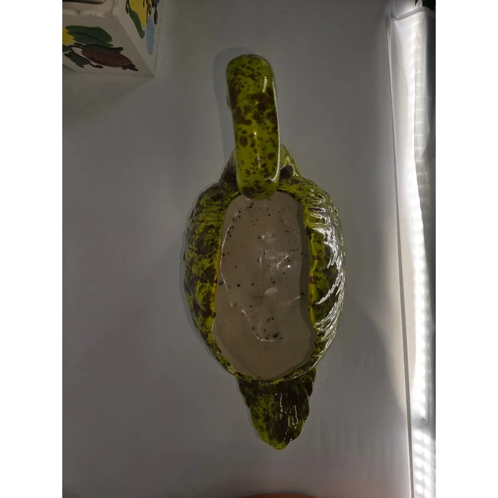 Vintage Mid Century Ceramic Swan Planter Chartreuse Yellow Tan Speckled Glaze